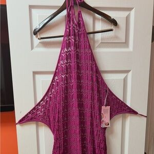 Magenta Crochet Halter Swim Coverup